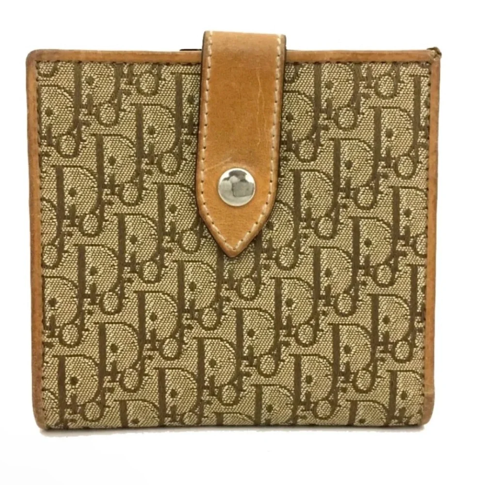 CHRISTIAN DIOR TROTTER CANVAS LEATHER BIFOLD WALLET Neutral Tan Color